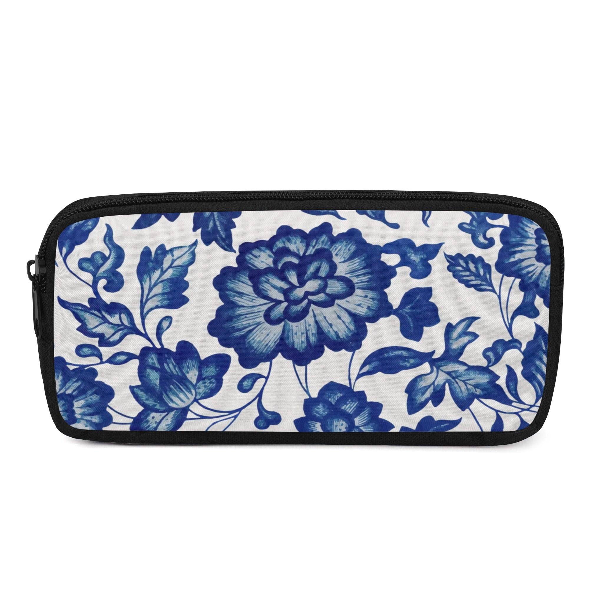 Back to school | Canvas Pencil Case | One-Side Printed | High Quality | Spacious | Cottagecore Gzhel Blue flowers