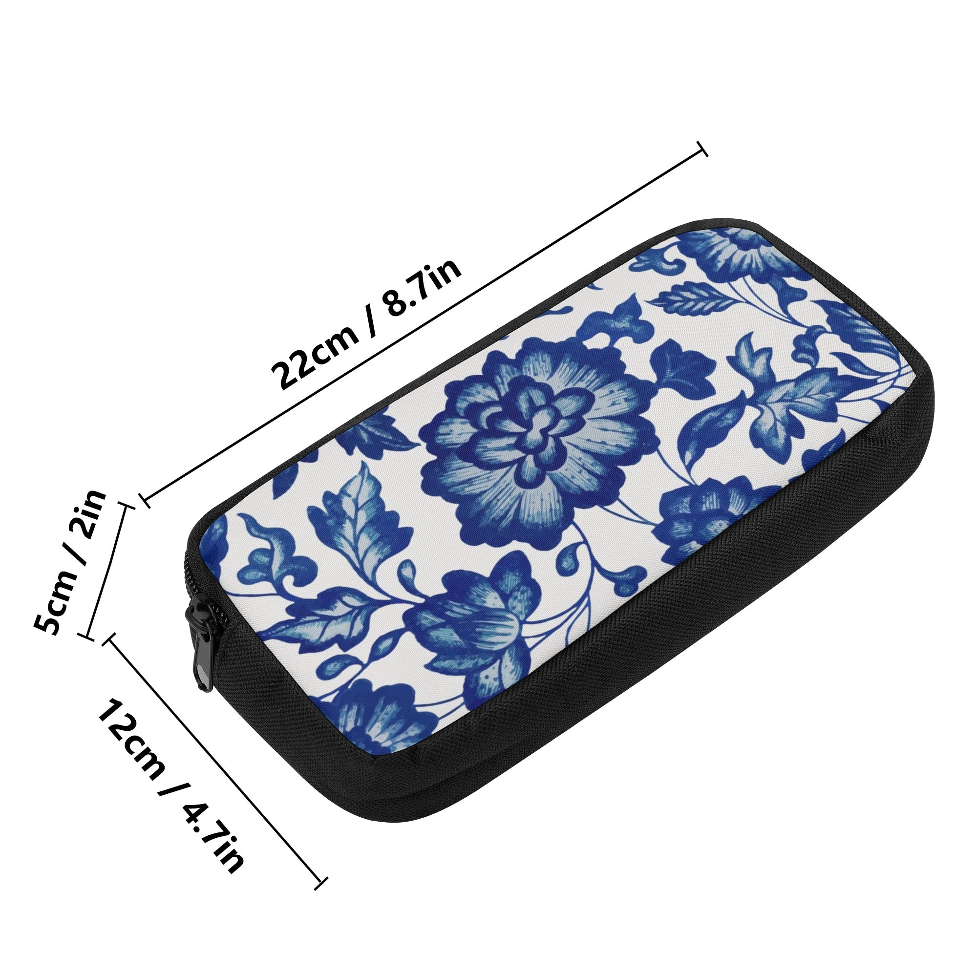 Back to school | Canvas Pencil Case | One-Side Printed | High Quality | Spacious | Cottagecore Gzhel Blue flowers
