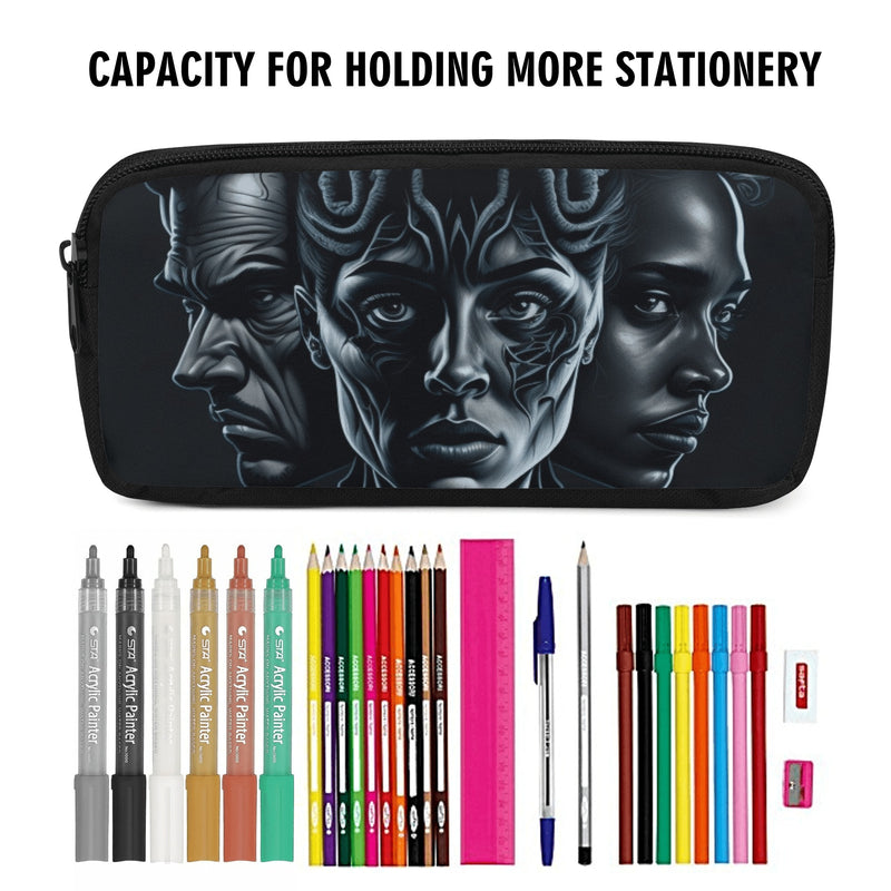 Back to school | Canvas Pencil Case | One-Side Printed | High Quality | Spacious | Halloween Scary Black Faces