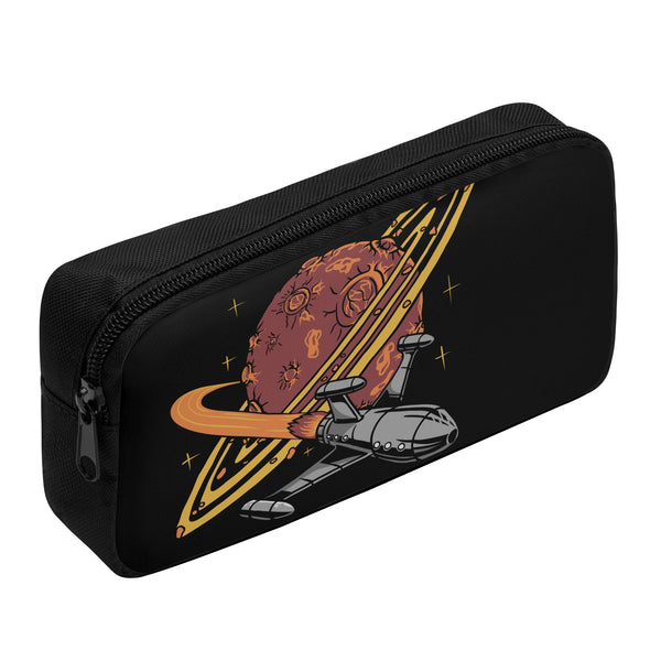 Back to school | Canvas Pencil Case | One-Side Printed | High Quality | Spacious | Space Rocket on Saturn