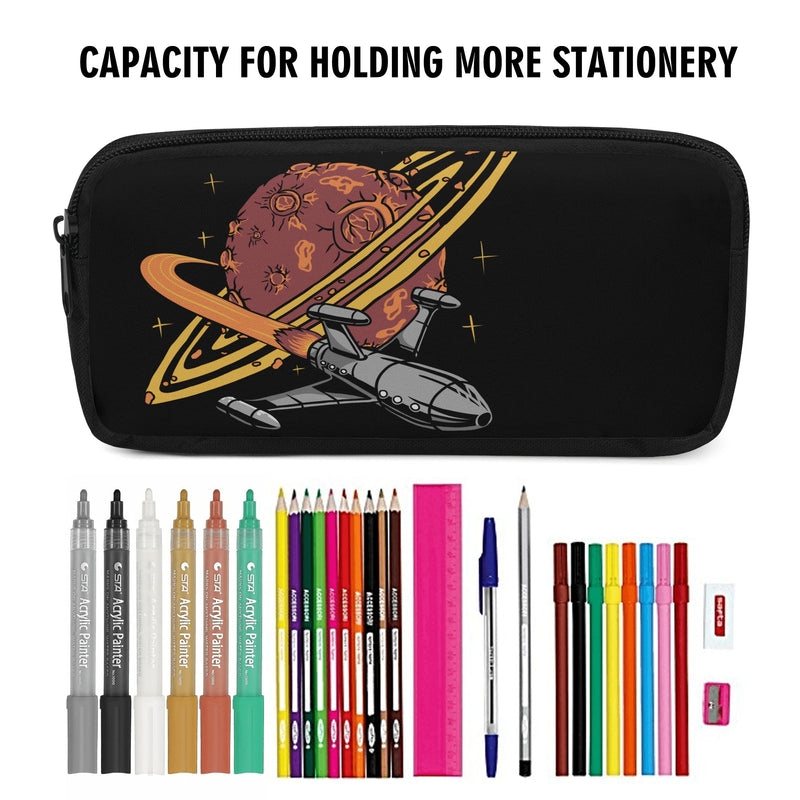 Back to school | Canvas Pencil Case | One-Side Printed | High Quality | Spacious | Space Rocket on Saturn