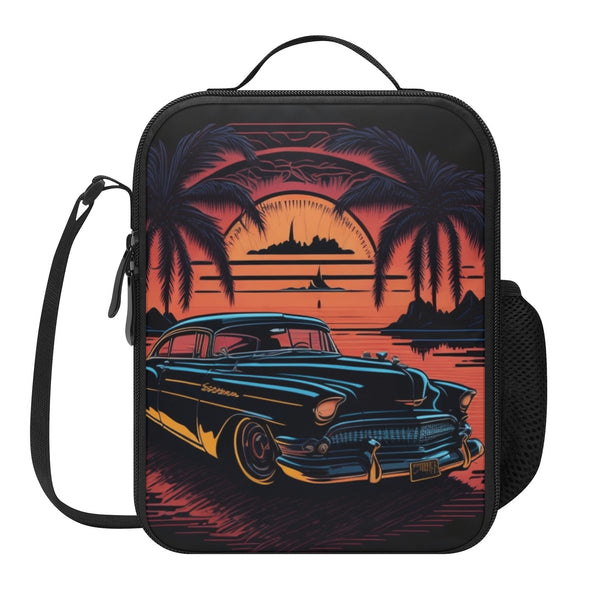 Lunch Bag-All-Over Print-Lunch Box Bag with Bottle Holder-Spacious-Retro Sunset Vintage Car
