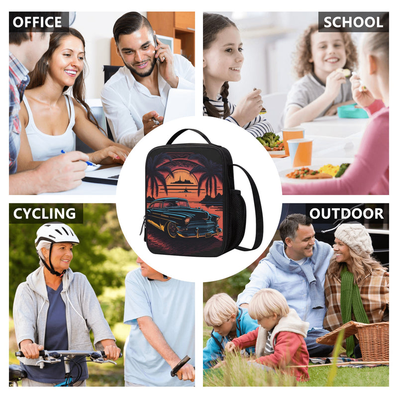 Lunch Bag-All-Over Print-Lunch Box Bag with Bottle Holder-Spacious-Retro Sunset Vintage Car