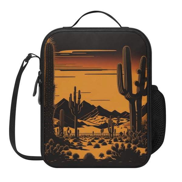 Lunch Bag-All-Over Print-Lunch Box Bag with Bottle Holder-Spacious-Retro Vintage Desert Cactus