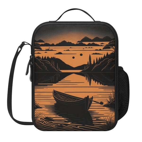 Lunch Bag-All-Over Print-Lunch Box Bag with Bottle Holder-Spacious-Retro Vintage Boat in a Lake