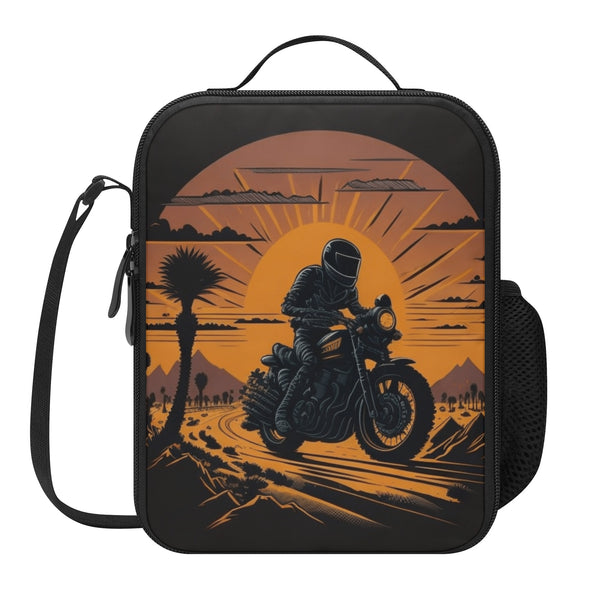 Lunch Bag-All-Over Print-Lunch Box Bag with Bottle Holder-Spacious-Retro Vintage Sunset Biker
