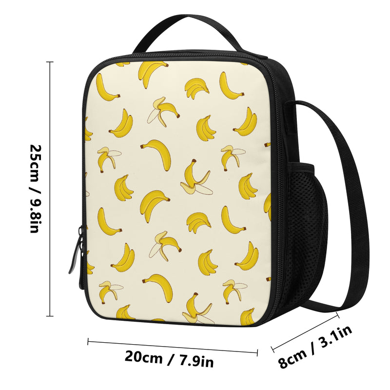 Lunch Bag-All-Over Print-Lunch Box Bag with Bottle Holder-Cute Banana Pattern