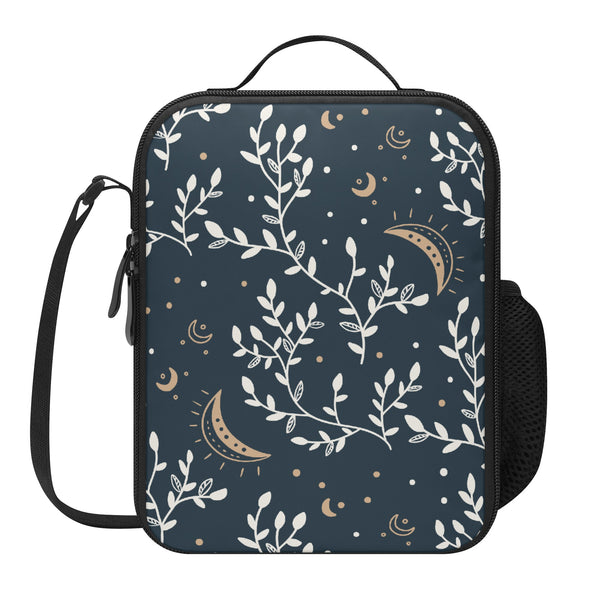 Lunch Bag-All-Over Print-Lunch Box Bag with Bottle Holder-Boho Moon Leaves Pattern