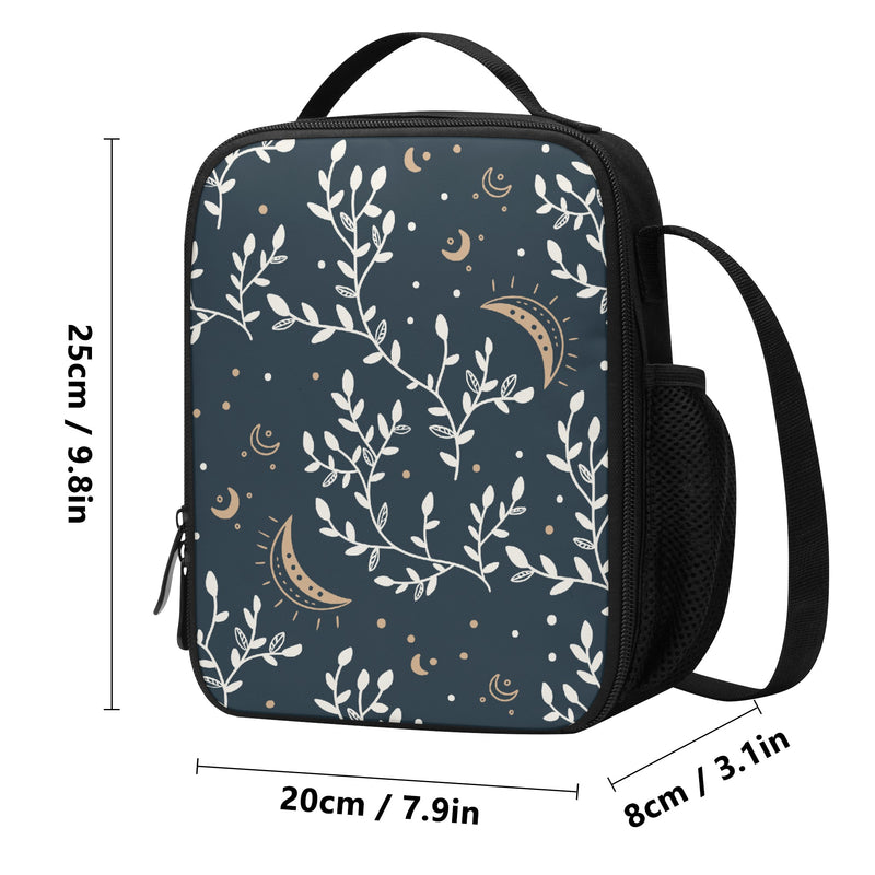 Lunch Bag-All-Over Print-Lunch Box Bag with Bottle Holder-Boho Moon Leaves Pattern