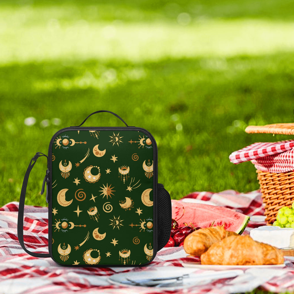 Lunch Bag-All-Over Print-Lunch Box Bag with Bottle Holder-Boho Moon Pattern