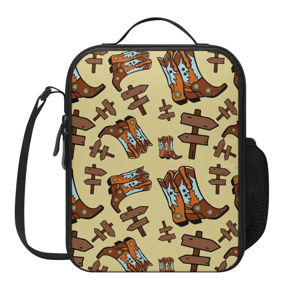 Lunch Bag-All-Over Print-Lunch Box Bag with Bottle Holder-Spacious-Western Cowboy Boots
