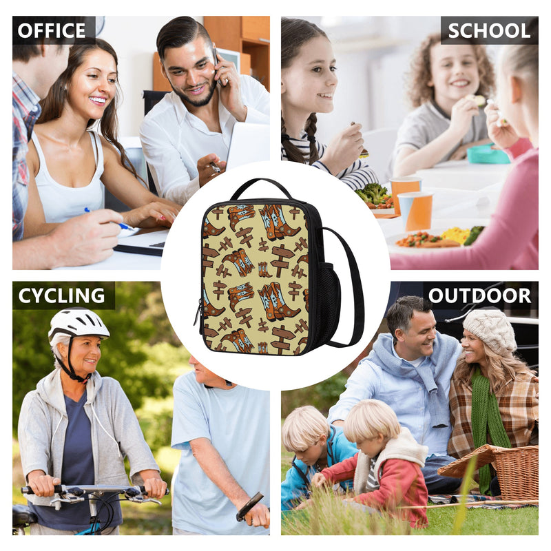 Lunch Bag-All-Over Print-Lunch Box Bag with Bottle Holder-Spacious-Western Cowboy Boots