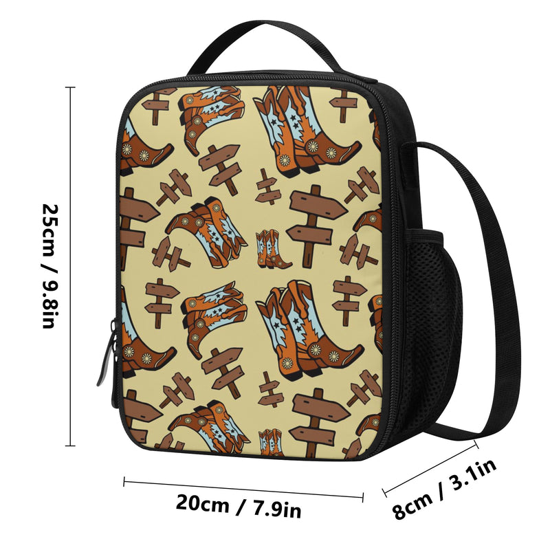 Lunch Bag-All-Over Print-Lunch Box Bag with Bottle Holder-Spacious-Western Cowboy Boots