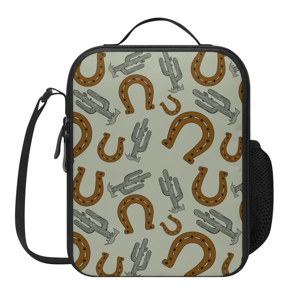 Lunch Bag-All-Over Print-Lunch Box Bag with Bottle Holder-Spacious-Cowboy Lucky Horseshoe