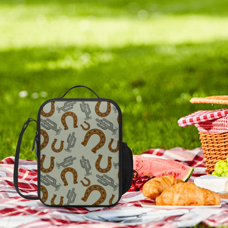 Lunch Bag-All-Over Print-Lunch Box Bag with Bottle Holder-Spacious-Cowboy Lucky Horseshoe