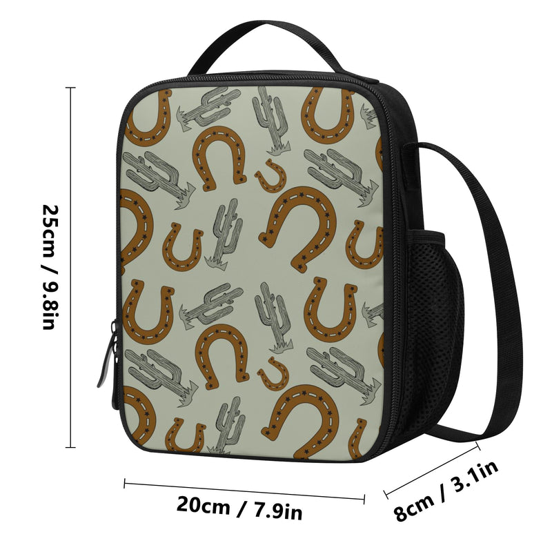 Lunch Bag-All-Over Print-Lunch Box Bag with Bottle Holder-Spacious-Cowboy Lucky Horseshoe