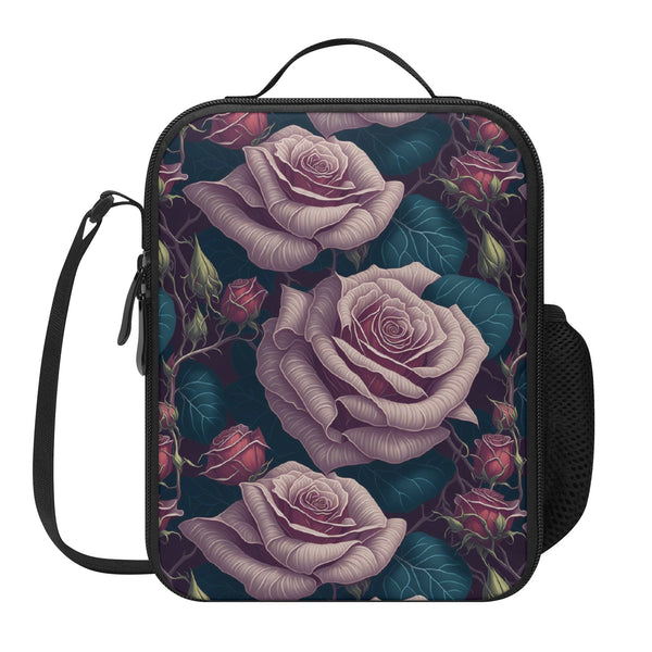 Lunch Bag-All-Over Print-Lunch Box Bag with Bottle Holder-Spacious-Cottagecore Pink Roses