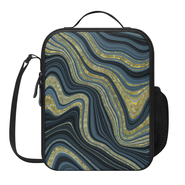 Lunch Bag-All-Over Print-Lunch Box Bag with Bottle Holder-Spacious-Blue Marble Print