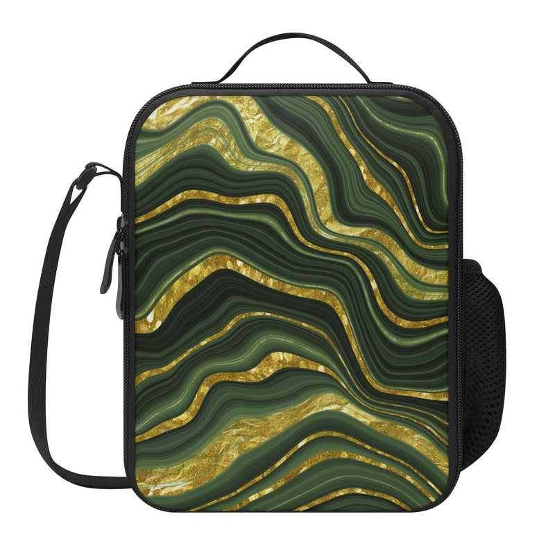 Lunch Bag-All-Over Print-Lunch Box Bag with Bottle Holder-Spacious-Green Marble Print