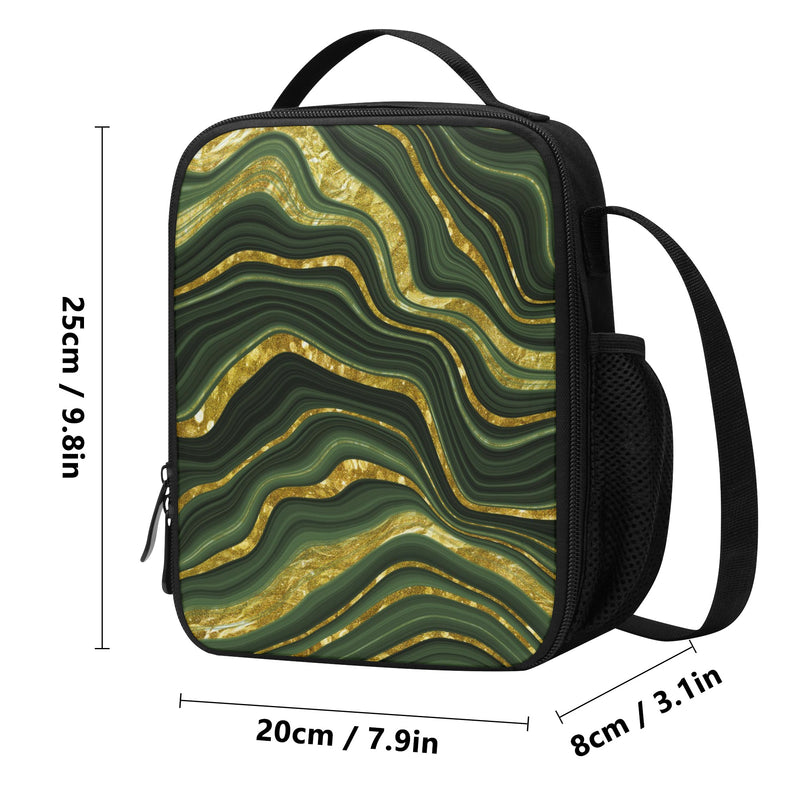 Lunch Bag-All-Over Print-Lunch Box Bag with Bottle Holder-Spacious-Green Marble Print