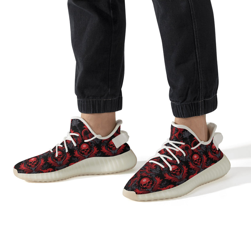 Unisex Mesh Running shoes | Versatile Sneakers | All Weather Classic Lace up | Red Skull Pattern