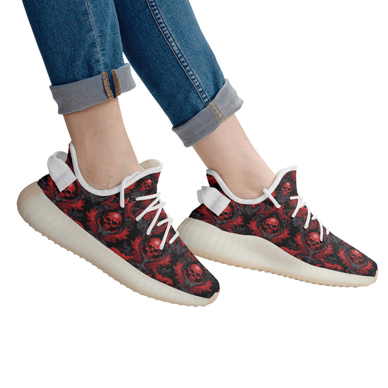 Unisex Mesh Running shoes | Versatile Sneakers | All Weather Classic Lace up | Red Skull Pattern