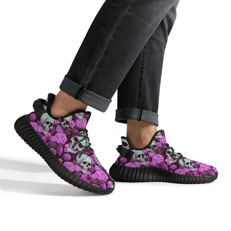 Unisex Mesh Running shoes | Versatile Sneakers | All Weather Classic Lace up | Pastel Purple Skull Pattern