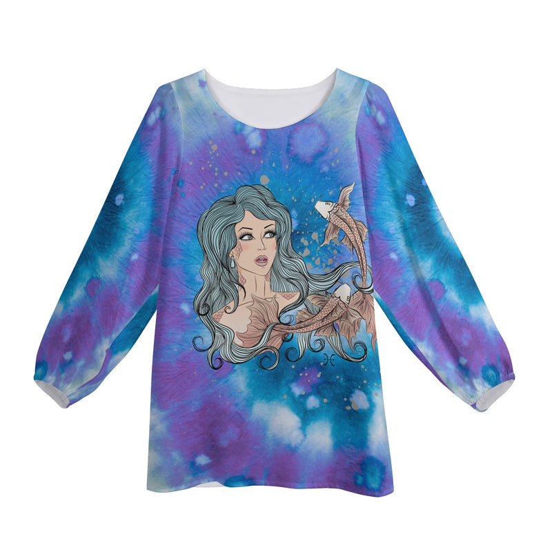 Pisces Woman Zodiac Sign Long Sleeve Chiffon Blouse Inspired by Astrology and Horoscope