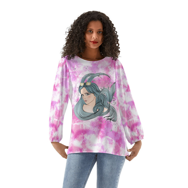 Capricorn Woman Zodiac Sign Long Sleeve Chiffon Blouse Inspired by Astrology and Horoscope