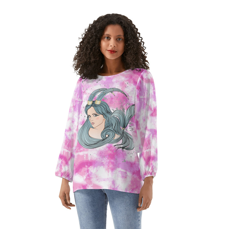 Capricorn Woman Zodiac Sign Long Sleeve Chiffon Blouse Inspired by Astrology and Horoscope