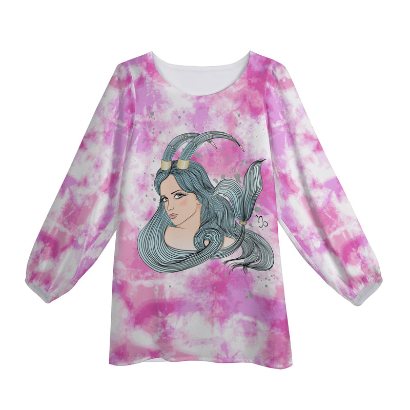 Capricorn Woman Zodiac Sign Long Sleeve Chiffon Blouse Inspired by Astrology and Horoscope