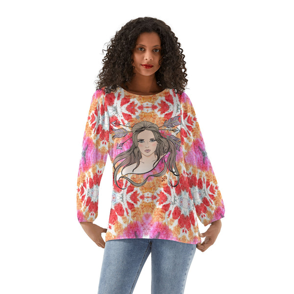 Sagittarius Woman Zodiac Sign Long Sleeve Chiffon Blouse Inspired by Astrology and Horoscope