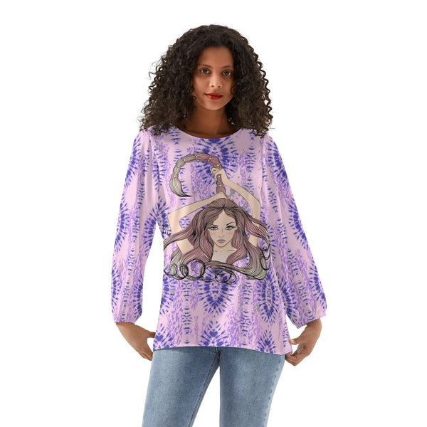 Scorpio Woman Zodiac Sign Long Sleeve Chiffon Blouse Inspired by Astrology and Horoscope