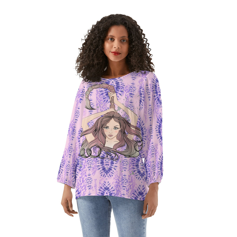 Scorpio Woman Zodiac Sign Long Sleeve Chiffon Blouse Inspired by Astrology and Horoscope