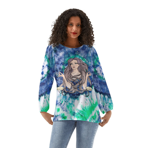 Libra Woman Zodiac Sign Long Sleeve Chiffon Blouse Inspired by Astrology and Horoscope