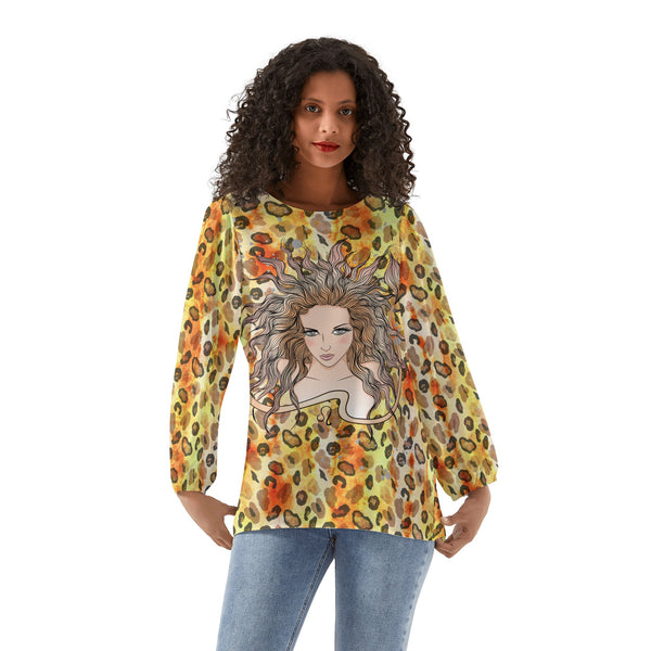 Leo Woman Zodiac Sign Long Sleeve Chiffon Blouse Inspired by Astrology and Horoscope
