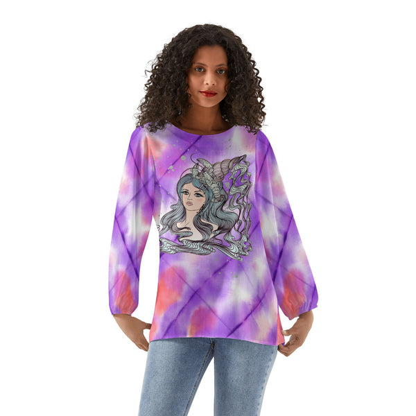 Cancer Woman Zodiac Sign Long Sleeve Chiffon Blouse Inspired by Astrology and Horoscope
