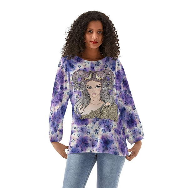 Aries Woman Zodiac Sign Long Sleeve Chiffon Blouse Inspired by Astrology and Horoscope