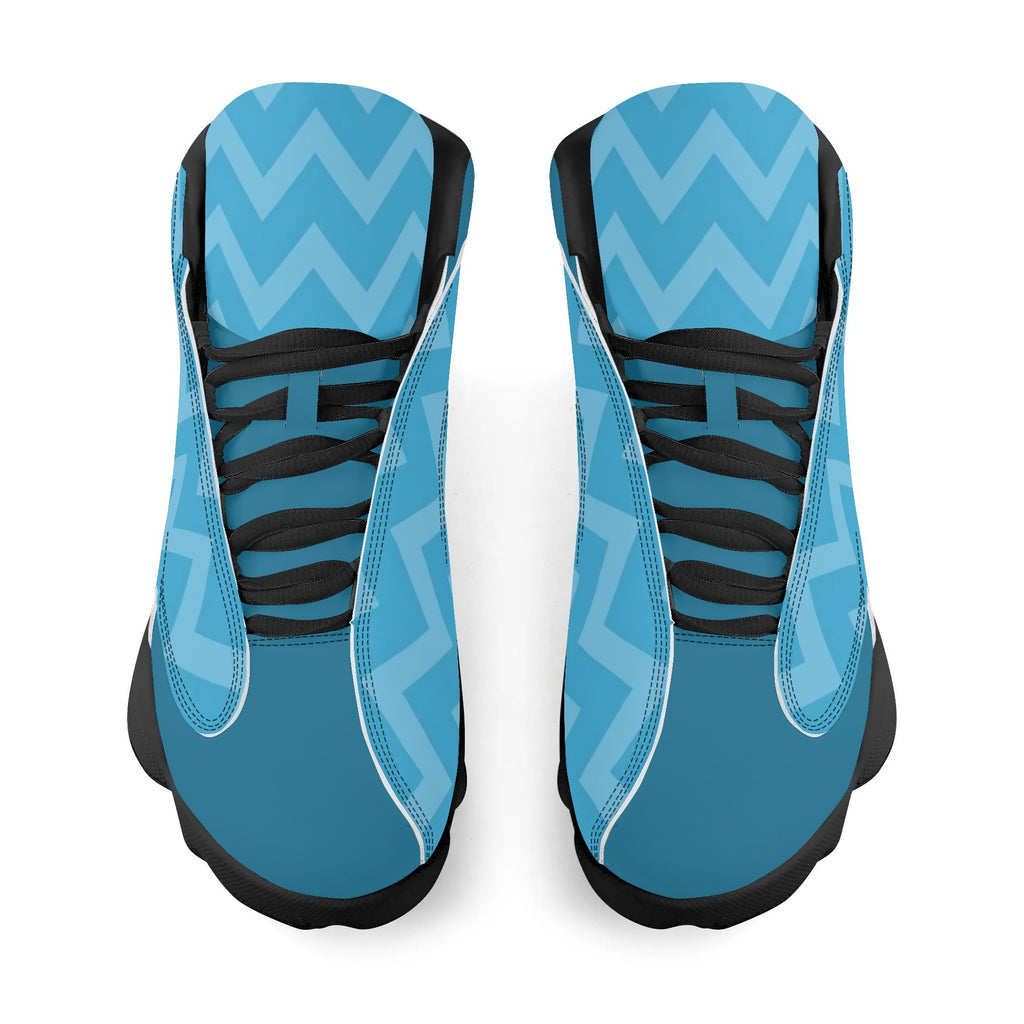 Skate shoe | High Top Sneakers | PU Vegan Leather Basketball shoes | Anime Slayer of Demon | Blue Zigzag Pattern