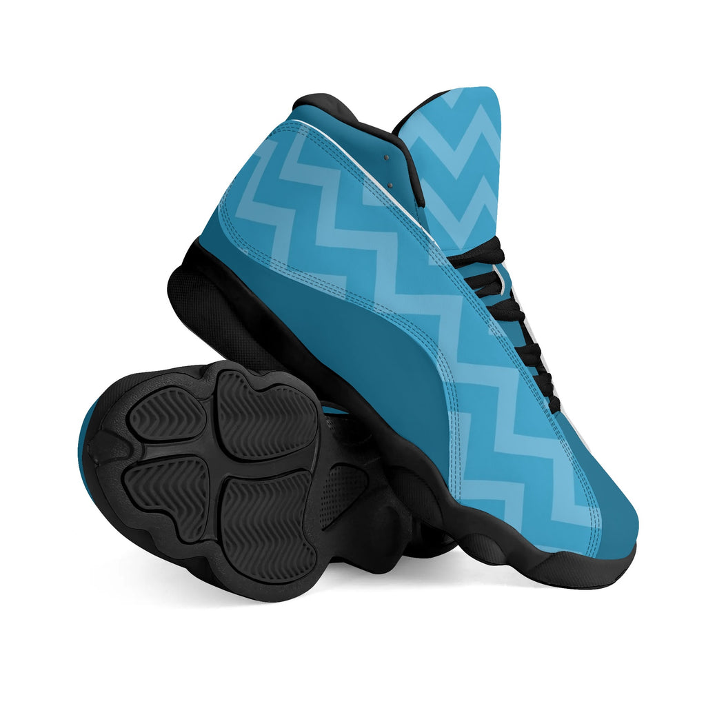 Skate shoe | High Top Sneakers | PU Vegan Leather Basketball shoes | Anime Slayer of Demon | Blue Zigzag Pattern