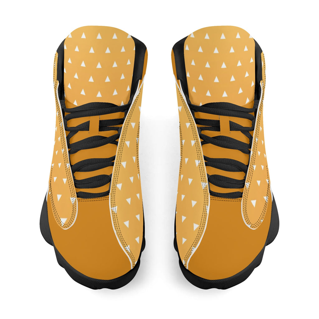 Skate shoe | High Top Sneakers | PU Vegan Leather Basketball shoes | Anime Slayer of Demon | Yellow Orange Triangles