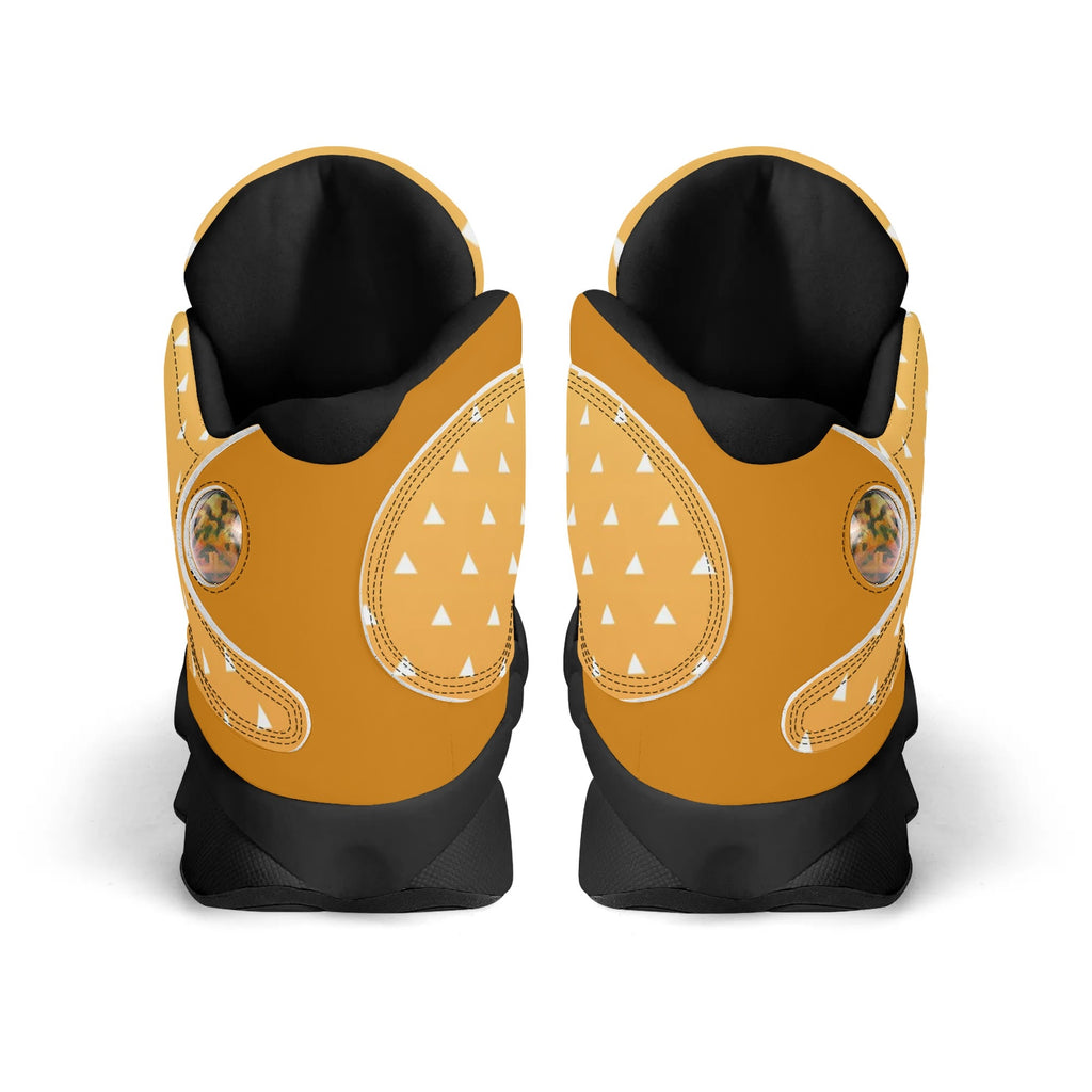 Skate shoe | High Top Sneakers | PU Vegan Leather Basketball shoes | Anime Slayer of Demon | Yellow Orange Triangles