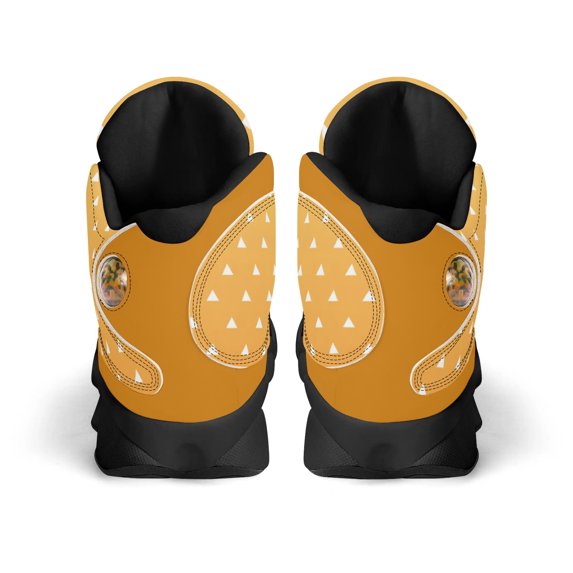 Skate shoe | High Top Sneakers | PU Vegan Leather Basketball shoes | Anime Slayer of Demon | Yellow Orange Triangles