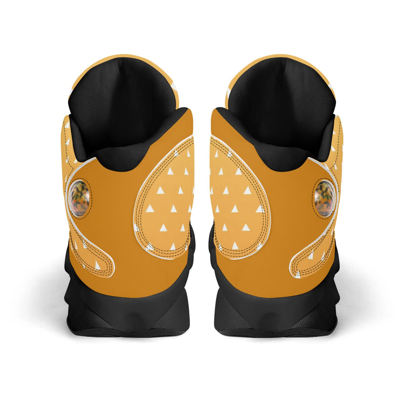 Skate shoe | High Top Sneakers | PU Vegan Leather Basketball shoes | Anime Slayer of Demon | Yellow Orange Triangles