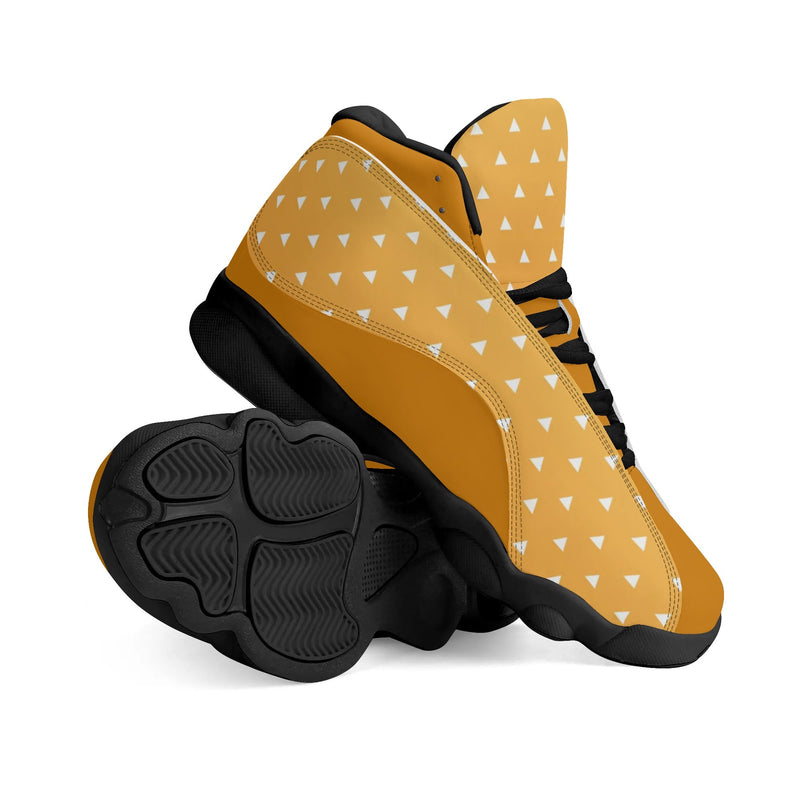 Skate shoe | High Top Sneakers | PU Vegan Leather Basketball shoes | Anime Slayer of Demon | Yellow Orange Triangles