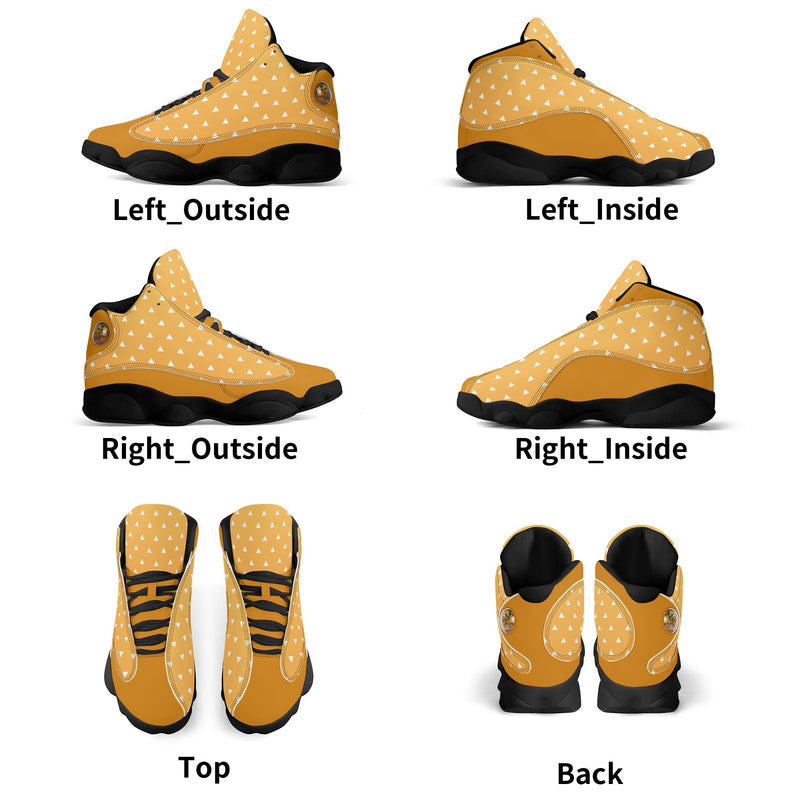 Skate shoe | High Top Sneakers | PU Vegan Leather Basketball shoes | Anime Slayer of Demon | Yellow Orange Triangles