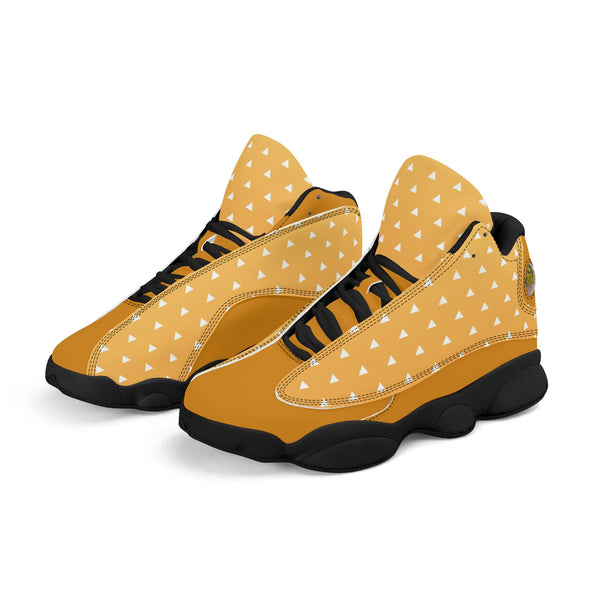 Skate shoe | High Top Sneakers | PU Vegan Leather Basketball shoes | Anime Slayer of Demon | Yellow Orange Triangles