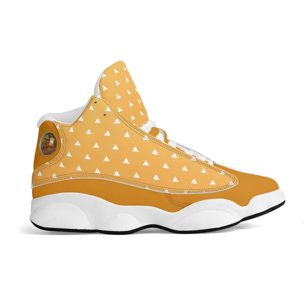 Skate shoe | High Top Sneakers | PU Vegan Leather Basketball shoes | Anime Slayer of Demon | Yellow Orange Triangles