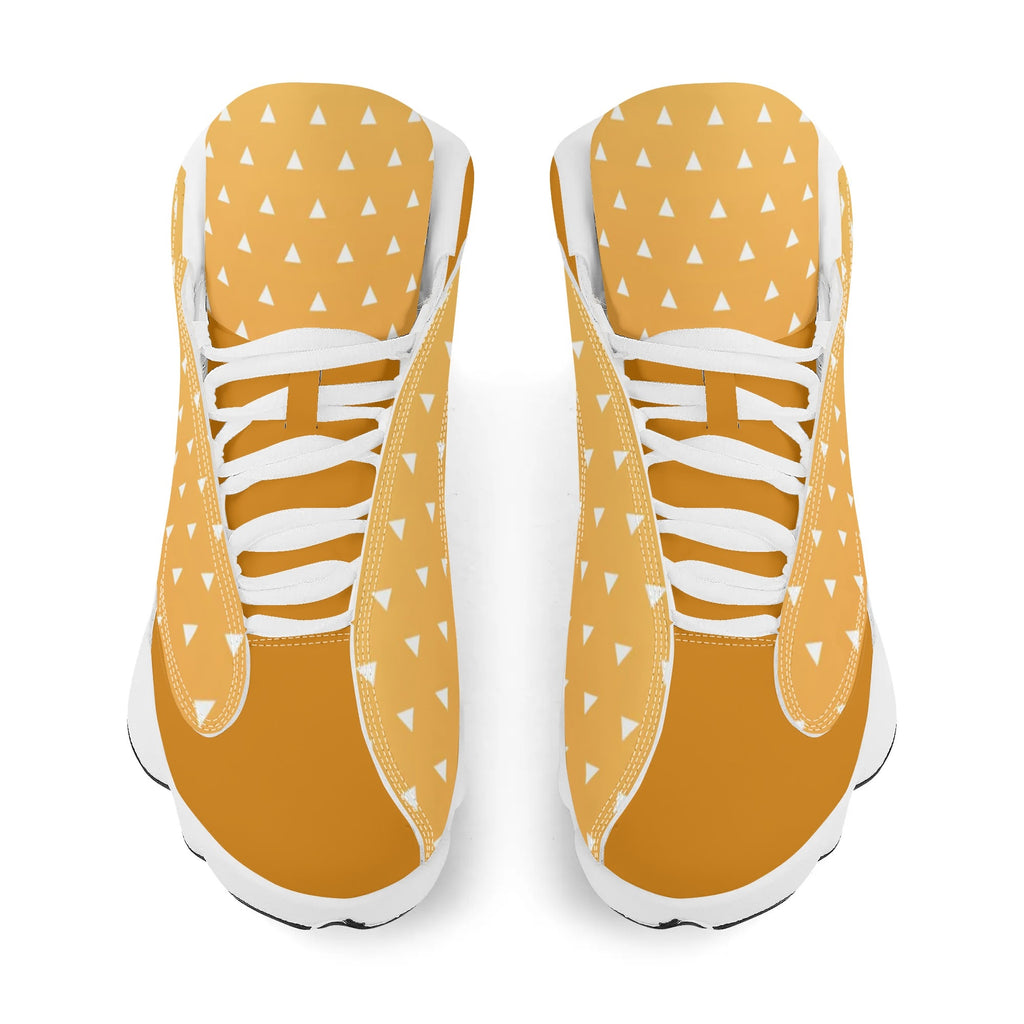 Skate shoe | High Top Sneakers | PU Vegan Leather Basketball shoes | Anime Slayer of Demon | Yellow Orange Triangles