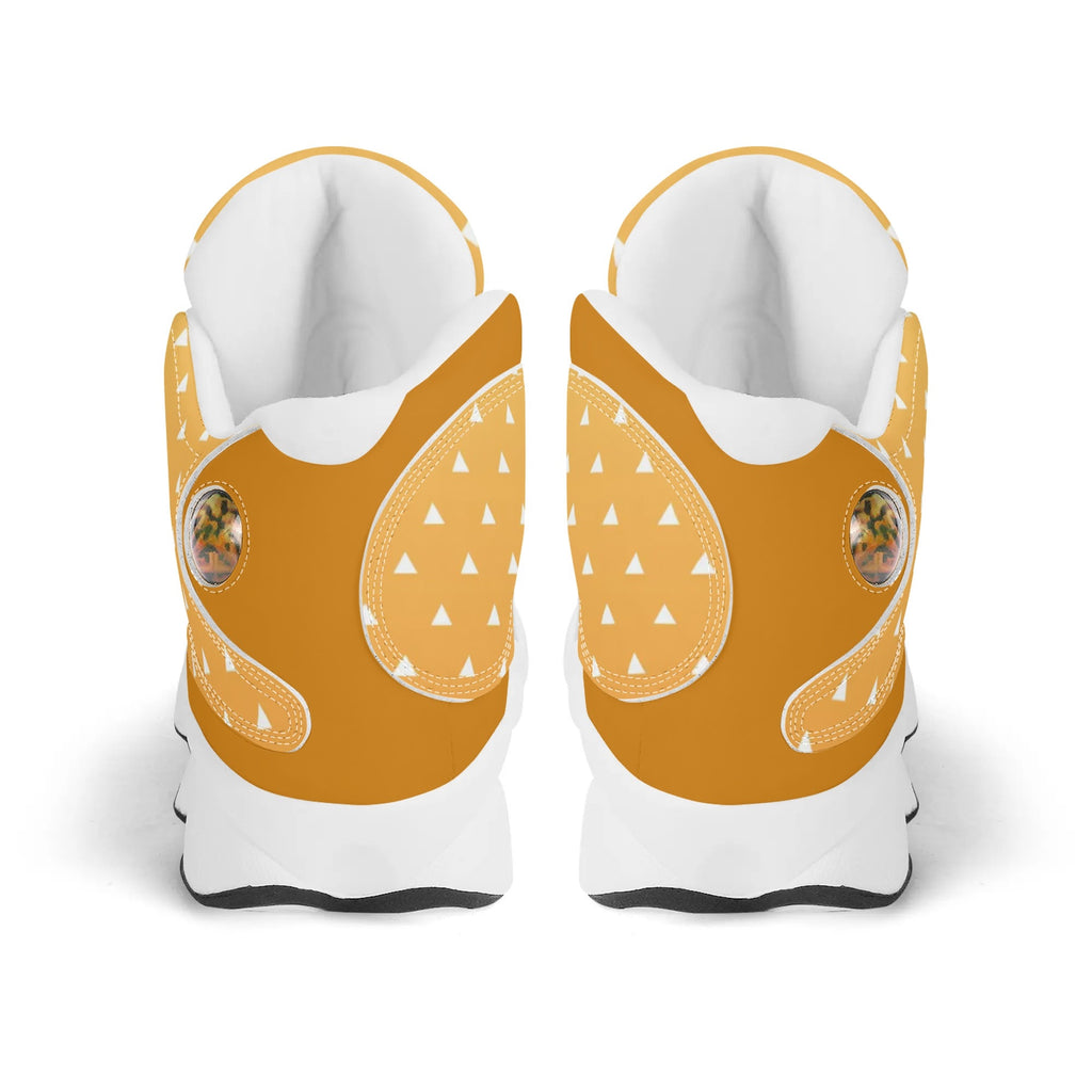 Skate shoe | High Top Sneakers | PU Vegan Leather Basketball shoes | Anime Slayer of Demon | Yellow Orange Triangles